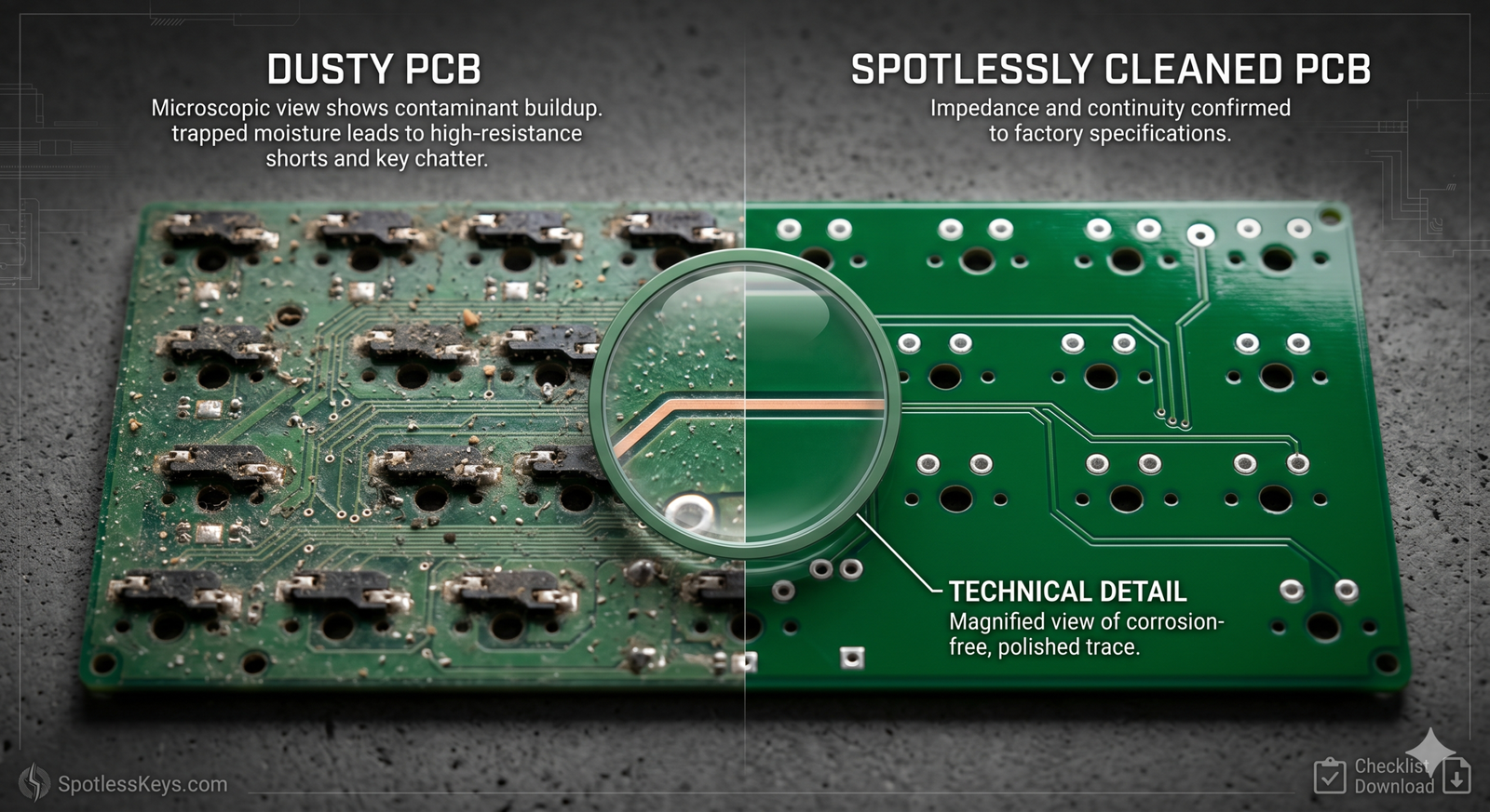 dusty vs clean pcb
